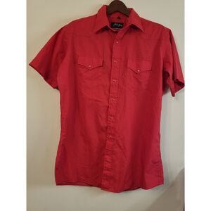 White Horse‎ Red Pearl Snap Short Sleeve Men Button Front Size Large Rodeo Farm